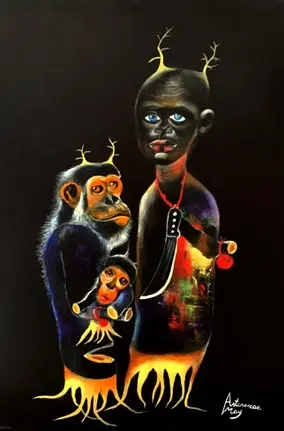 "Œuvre : BUSUMBU BWA BANTU, TI, NA BIBULU (2024). protégée par le droit d’auteur. Reproduction interdite sans autorisation." Titre : BUSUMBU BWA BANTU, TI, NA BIBULU Technique : huile et acrylique + pigment sur toile Dimension : 60 x 90 Année : 2024 Artiste : ASTERASEAE MAY — Tous droits réservés ©
