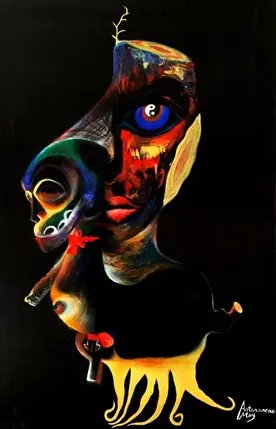 "Œuvre : KONDO KWA VUMI. Protégée par le droit d’auteur. Reproduction interdite sans autorisation." Titre : KONDO KWA VUMI Technique : huile et acrylique + pigment sur toile Dimension : 60 x 90 Année : 2024 Artiste : ASTERASEAE MAY — Tous droits réservés ©
